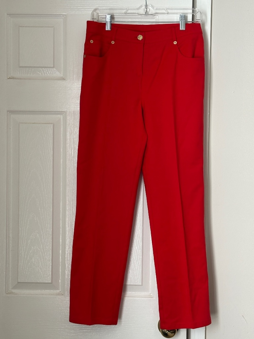 St. John Flat Front Trouser Pants Vibrant Red Size 4 Cotton Blend Work Straight